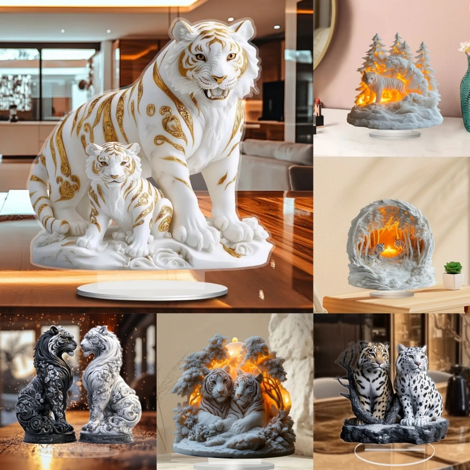 Display Case Acrylic - Two Tigers Statue,2D Flat Animals Acrylic
