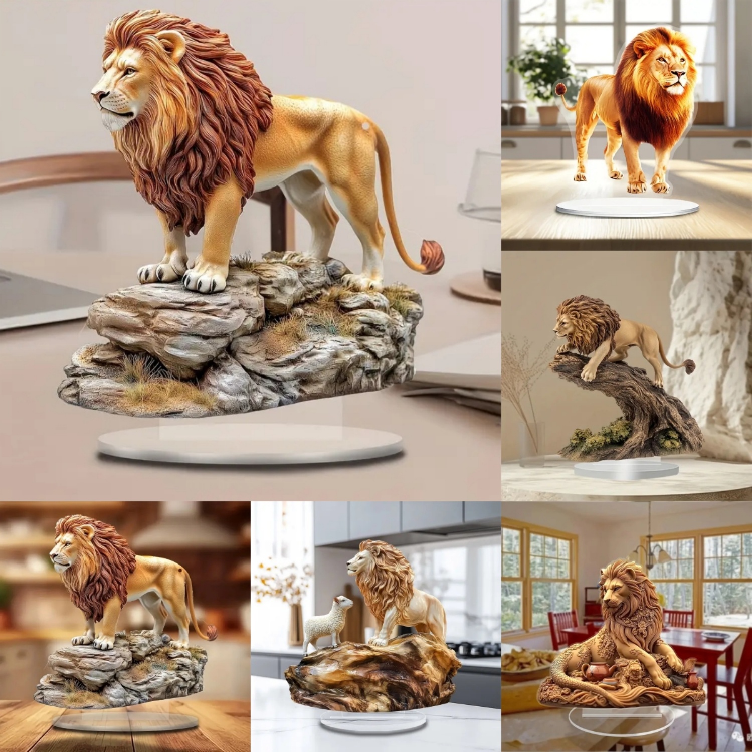 Male Lion Statue,2D Flat Anima - Display Case Acrylic avaliação e preço